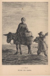 JF Millet Retour Des Champs Donkey Farm French Old Painting Postcard