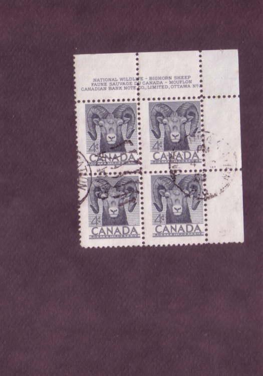 Canada, Used Inscription Block of Four, Ram, Scott #324, Nice Cancel, 