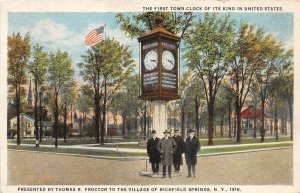 H87/ Richfield Springs New York Postcard c1920s First Clock Tower Proctor 122