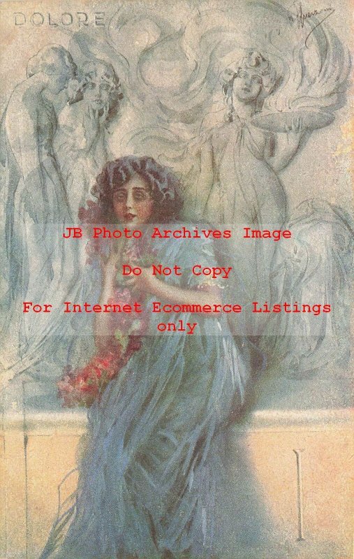 6 Postcards Set,Giovanni Guerzoni, VRS Series 1025 Nos 1-6, Art Nouveau, Women