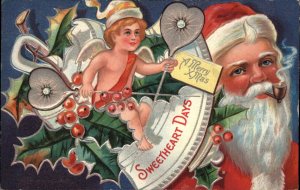 Christmas Fantasy Santa Claus with Cupid  and Magic Wands c1910 Postcard