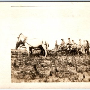 c1900s Farmer Men & Women Horse Drawn Implement RPPC Plow Field Real Photo A135