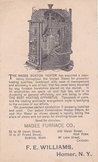 Magee Furnace Company of Boston - F E Williams of Homer NY, New York