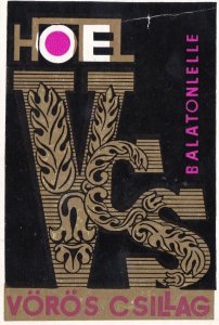 Hungary Balatonlelle Hotel Voros Csillag Black Vintage Luggage Label sk3837