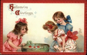 Halloween Girls Bobing For Apples Frances Brundage c1910 Embossed Postcard