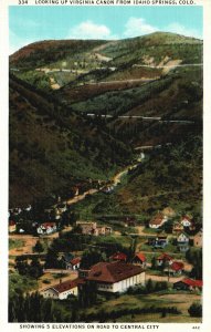 Vintage Postcard Looking Up Virginia Canon Trails From Idaho Springs Colorado CO