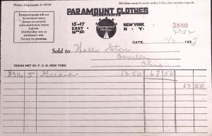 1937 PARAMOUNT CLOTHES NEW YORK WALLS STORE ORRVILLE BILLHEAD STATEMENT Z323