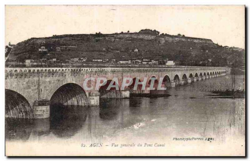 Old Postcard Agen General view of the canal bridge