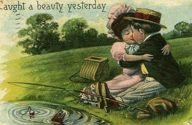 Postcard Comic Embossed 1908, Caught a beauty yesterday by A.S. Meeker      R5