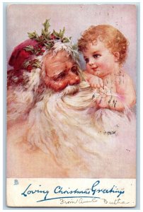 1905 Christmas Greetings Santa Claus Cute Baby Oilette Tuck's Antique Postcard