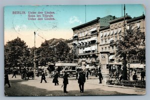 BERLIN GERMANY UNTER DEN LINDEN 1912 ANTIQUE POSTCARD w/ STAMPS