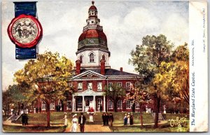Annapolis Maryland MD, Maryland State Capitol, Trees & Lawn, Vintage Postcard