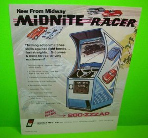 MIDNITE RACER Video Arcade Game FLYER 280 - ZZZAP Retro Promo Art Vintage 1976