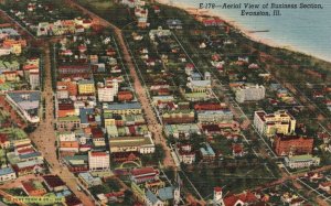 Vintage Postcard Aerial View Business Section Building Highway Evanston Illinois