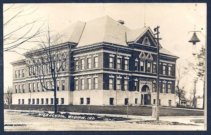 High School Warsaw IN REAL PHOTO used c1909