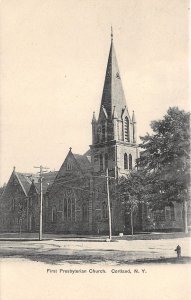 Cortland New York~First Presbyterian Church~Trolley Tracks in Street~1905 PC