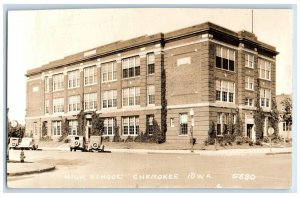Cherokee Iowa IA RPPC Photo Postcard High School Building c1920's Antique