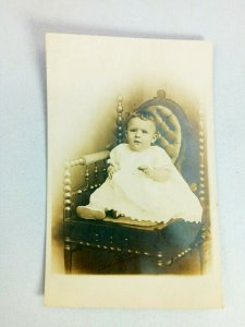 Vintage Postcard RPPC Young Baby Sitting in White Dress Portrait