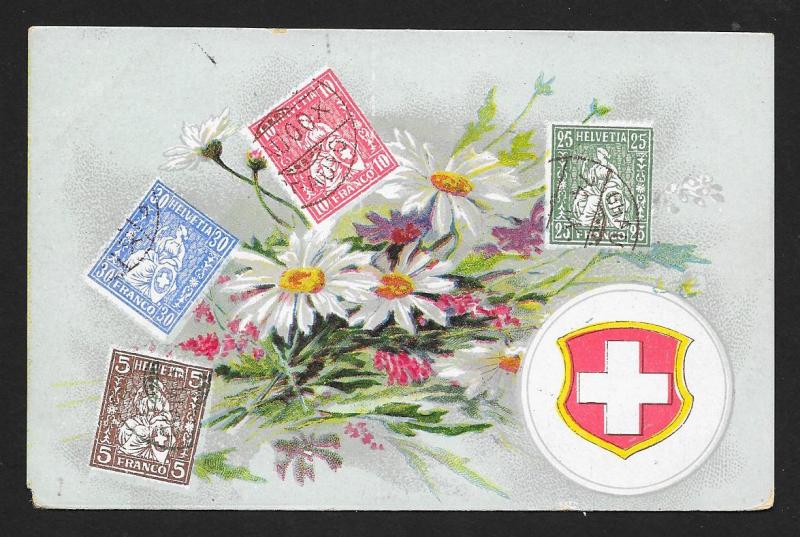 SWITZERLAND Stamps on Postcard Flowers Unused c1910s