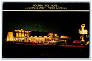 c1950's Golden Key Motel Night View Fresno California CA Vintage Postcard