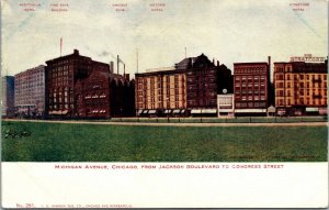 Vtg Chicago IL Michigan Avenue Jackson Boulevard Congress Street 1907 Postcard