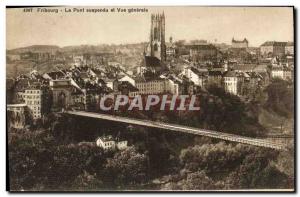 Old Postcard The Hanging Bridge Friborg and Vue Generale