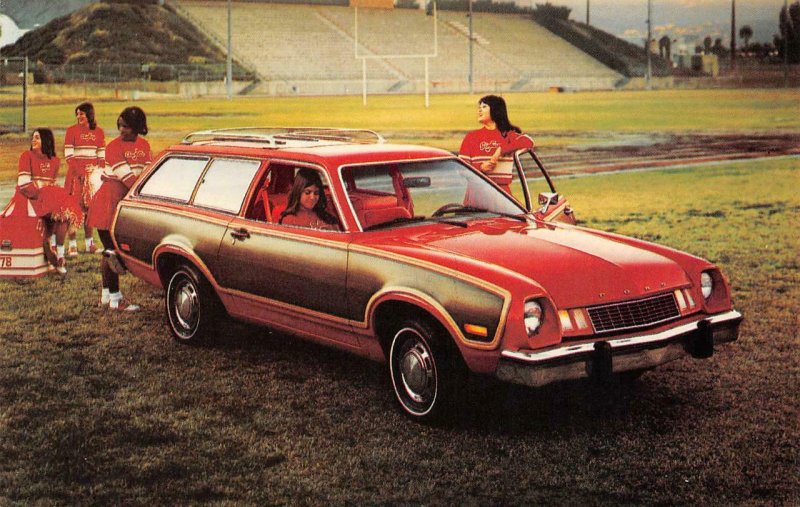 1978 PINTO WAGON Football Cheerleaders Champaign IL Car Ad Ford Vintage Postcard