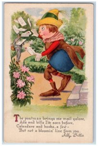 c1910's Mailman Brings Mail Galore Silly Billie Flowers Antique Postcard