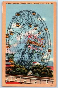 Coney Island New York NY Postcard Coney's Famous Wonder Wheel c1940's Vintage