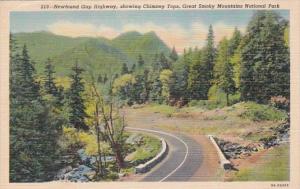 Tennessee Smoky Mountains Newfound Gap Highway Showing Chimney Tops Curteich