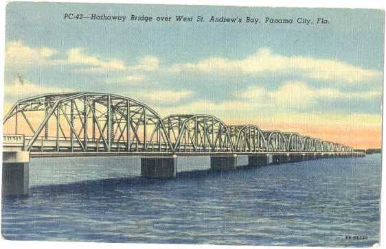 Hathaway Bridge over West St. Andrew's Bay, Panama City, Florida, FL, Linen