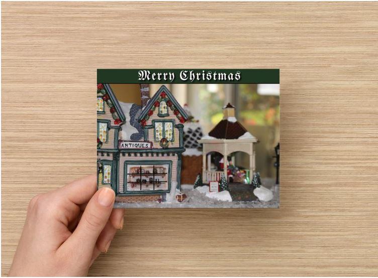 Merry Christmas Handmade Postcard Set of 6, Christmas Village Antiques