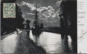 France Le Bord du Fleuve au Clair de Lune Vintage Postcard C167
