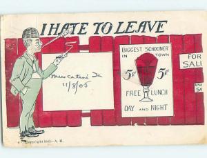 Pre-1907 comic MAN SEES FREE LUNCH SIGN ON FENCE HQ8460