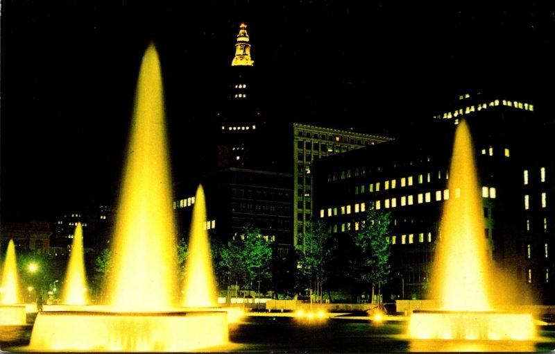 Ohio Cleveland Public Hall and Convention Center Fountains At Night