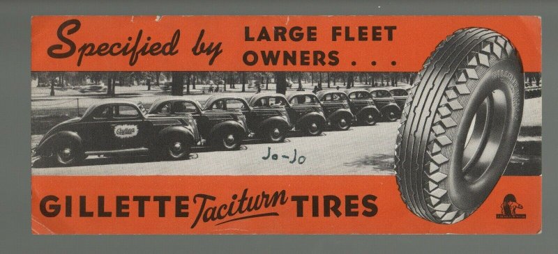 c1930s ADVERTISING Ink Blotter GILLETTE TIRES Tire TACITURN Model CAR Cars