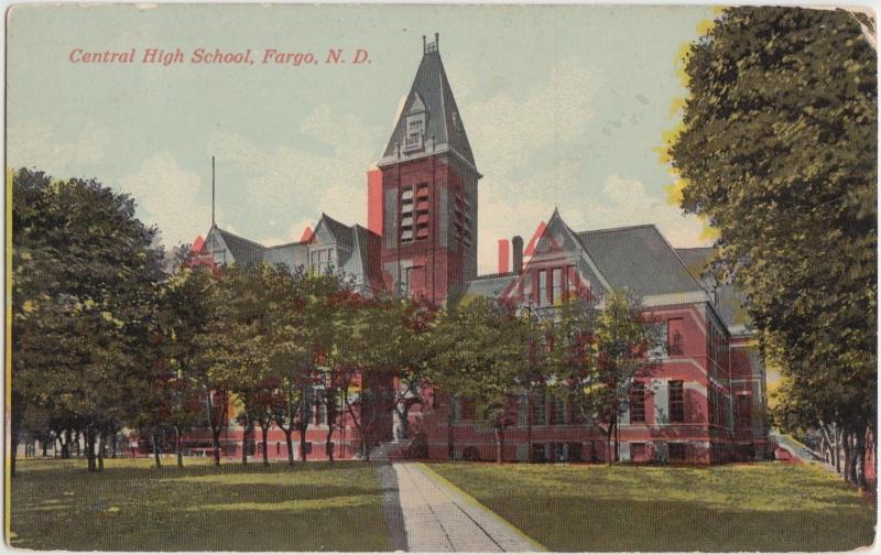 North Dakota ND Postcard c1910 FARGO Central High School Building