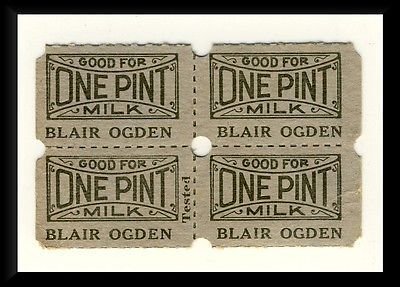 4 Blair Ogden Dairy Milk Tickets, Clearfield, Pennsylvania/PA/Penn, 1950's?