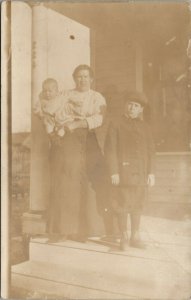 RPPC Rough Looking Mama Hard Days Children c1910 Real Photo Postcard U14