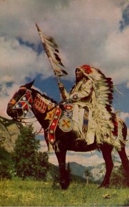 Northwest Indian Chief On Horseback In Full Dress