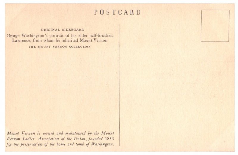 Mount Vernon Original Sideboard & Portrait Vintage Postcard 0144