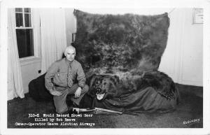 ALASKA 1950s RPPC Real Photo Postcard Brown Bear Killed Bob Reeve Aleutian Air