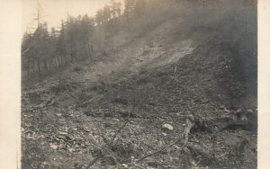 Men on Railcar Excavating View Hillside with Trees Photo Vintage Postcard RPPC