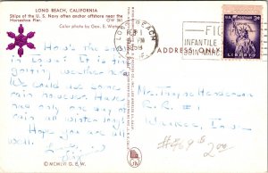 US Navy Ships old cars Long Beach California Postcard 1959