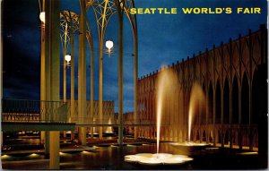 Vtg Washington WA Seattle World's Fair Science Pavillion at Night 1962 Postcard