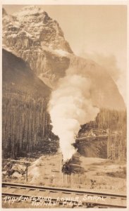 A893 Canada Steam Train Entering Lower Spiral Tunnel Field Railway RPPC postcard