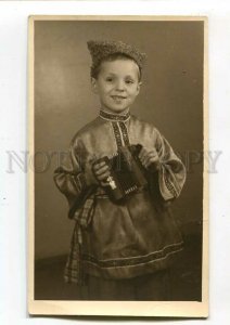 3089773 UKRAINE Boy COSSACK Bayan Toy MUSICIAN old REAL PHOTO