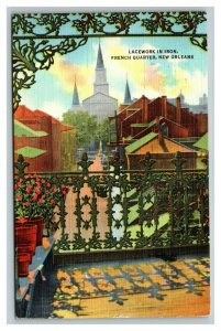 Vintage 1951 Postcard Lacework Wrought Iron French Quarter New Orleans Louisiana