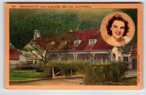 Home Of Judy Garland Actress Bel Air California Linen Postcard 1940's Unposted