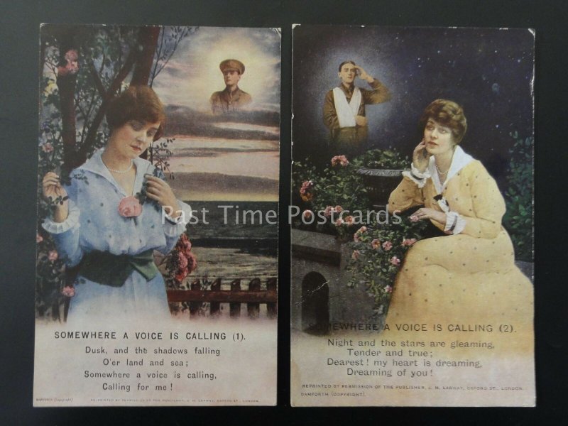 WW1 SOMEWHERE A VOICE IS CALLING Bamforth Song Cards set of 2 No 4876 1/2